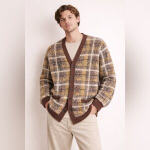 Sun + Stone Plaid Knitted Cardigan Mohair Feel | Indie Cozy | Men’s M
